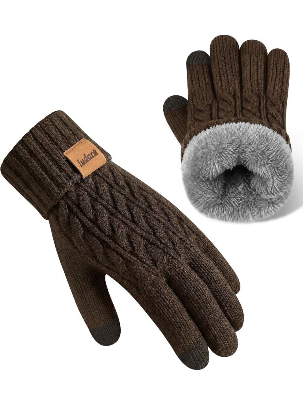 Women's Brown Warm Touchscreen Gloves Thermal Knit Thick Elastic Cuffs Gloves